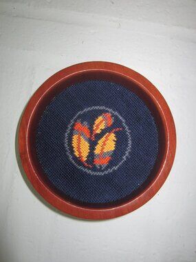 SMATHERS & BRANSON Wine Bottle Coaster Hand Stitched Needlepoint & Wood Frame
